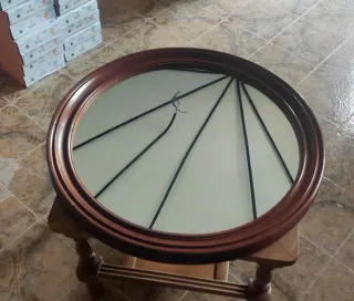 Espejo Redondo Madera Maciza 65cm Diámetro