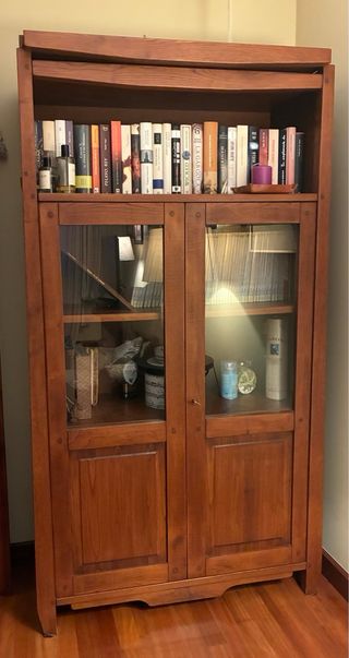 Mueble Librería Salón Madera y Cristal