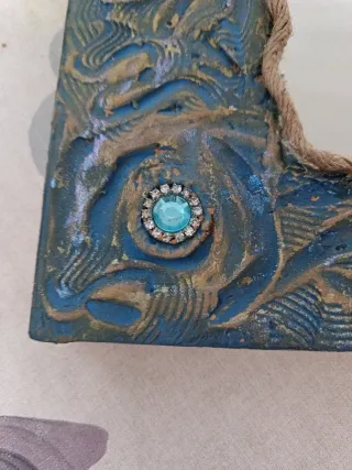 Espejo decorativo azul y dorado antiguo 22/30