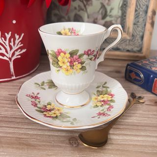 Taza y plato de porcelana inglesa Rosina.