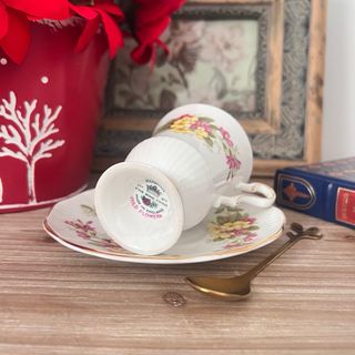 Taza y plato de porcelana inglesa Rosina.