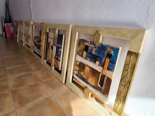 Cuadros decorativos beige y dorado