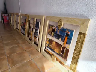 Cuadros decorativos beige y dorado