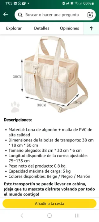 Bolso Transportín perro Pequeño/Mediano. Nuevo.