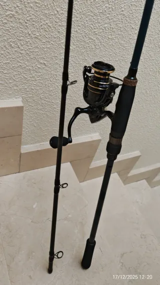 Caña y carrete de pesca spinning