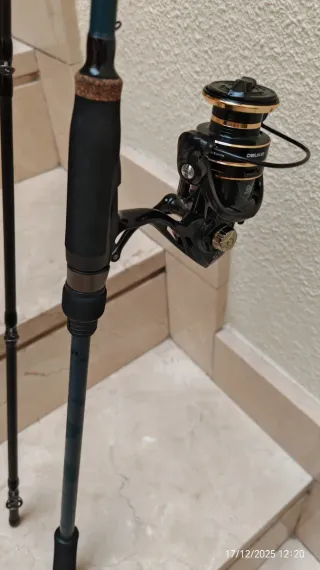 Caña y carrete de pesca spinning