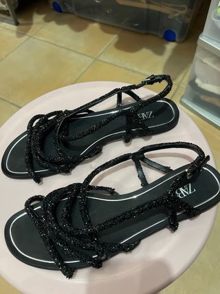 Sandalias Zara Mujer Negras Brillantes
