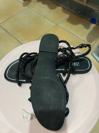 Sandalias Zara Mujer Negras Brillantes