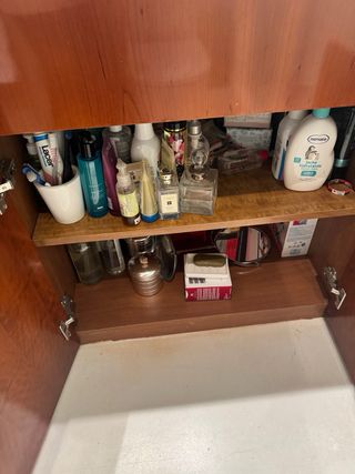 Mueble baño chapa madera y mármol Thassos