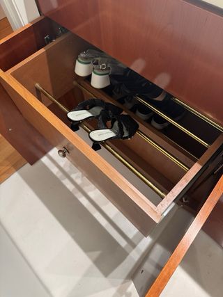 Mueble baño chapa madera y mármol Thassos