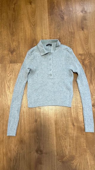 Brandy Melville Top Manga Larga Gris Talla Única