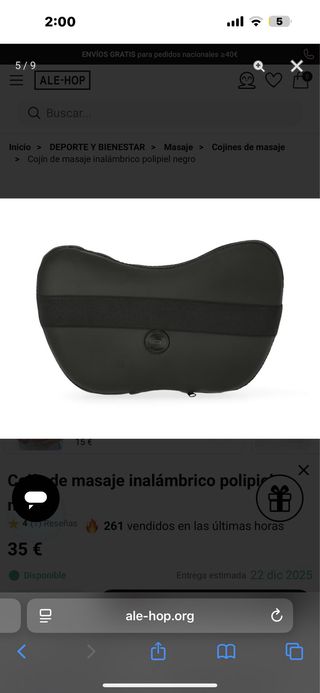 Cojín Masaje Inalámbrico Polipiel Negro