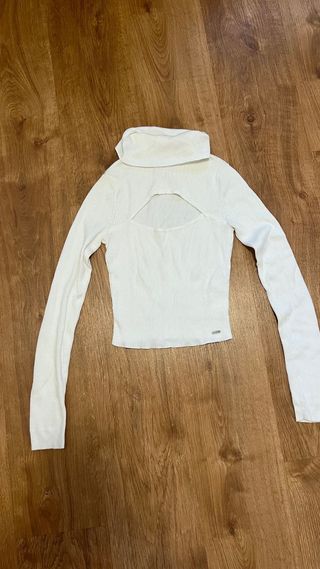 Top Hollister Blanco Manga Larga Cut-out