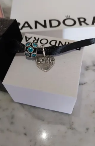 Conjunto 2 charms  Pandora Corazón y Charm Turques