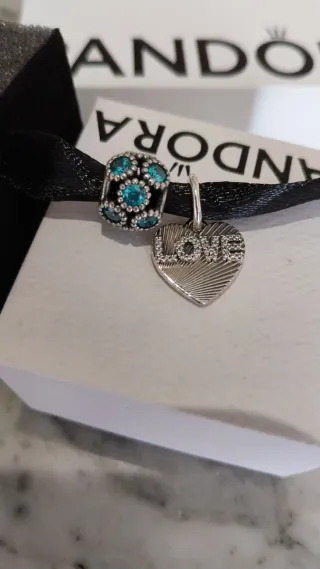 Conjunto 2 charms  Pandora Corazón y Charm Turques