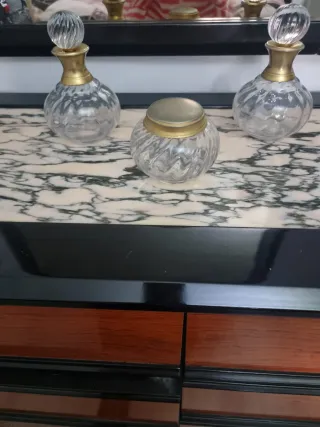 Conjunto tocador vintage cristal y dorado