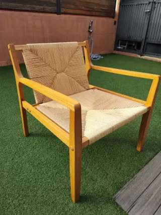 Sillón madera (pino) y mimbre 2022