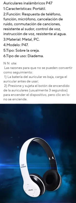 Auriculares deportivos P47 ranura Microsd 32GB