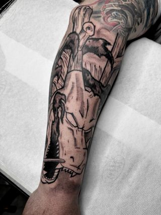 anime tattoo color y blanco y negro