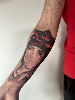 anime tattoo color y blanco y negro