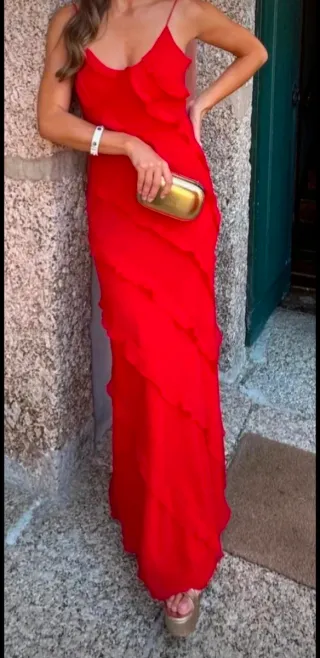 Vestido Mango Rojo Largo