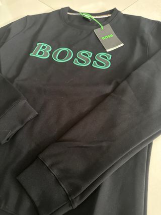 Sweatshirt Boss Preto com Logo Verde