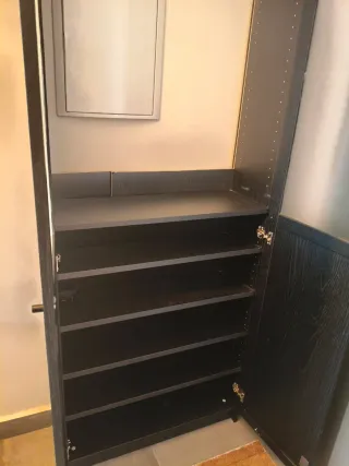 Armario negro con puertas de cristal