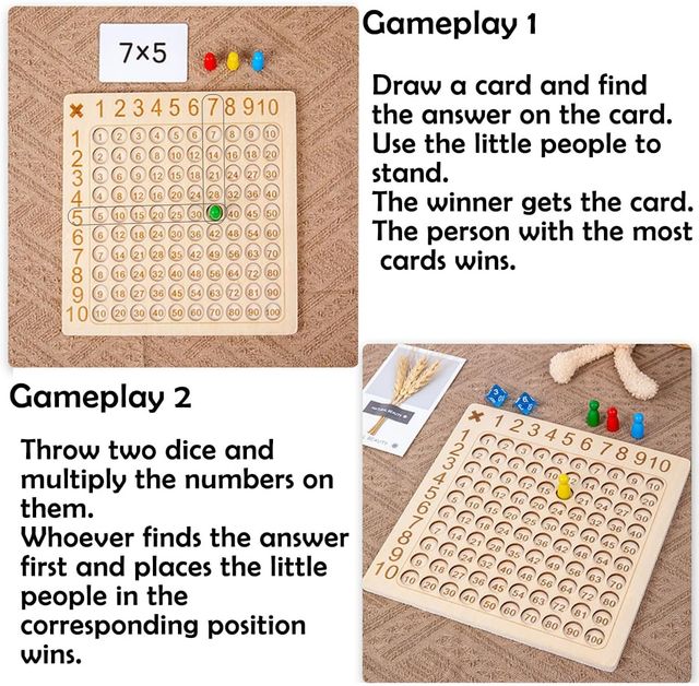 Tavola didattica in legno per la moltiplicazione