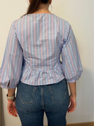 Camisa Rayas Azul y Rosa Lazos Talla L