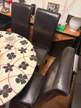 6 Sillas de comedor de piel negras