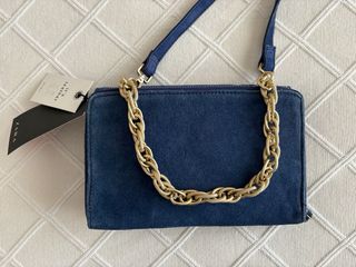 Bolso Zara piel azul bandolera