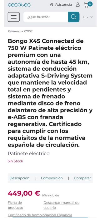 Patinete Eléctrico Cecotec Bongo X45