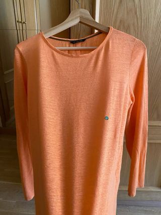 Blusa Massimo Dutti L Naranja Lino y Elastano