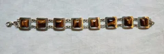 CONJUNTO OJO DE TIGRE: PULSERA Y PENDIENTES PLATA