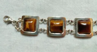 CONJUNTO OJO DE TIGRE: PULSERA Y PENDIENTES PLATA