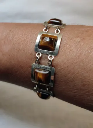 CONJUNTO OJO DE TIGRE: PULSERA Y PENDIENTES PLATA