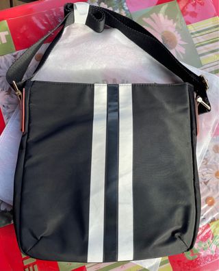 BOLSO NEGRO Impermeable Rayas Blancas+REGALO
