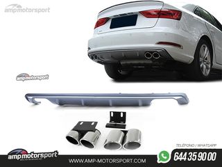 DIFUSOR TRASERO DOBLE IMPRIMADO CON COLAS PARA AUDI A3 8V SEDAN/CABRIO 2012-2016