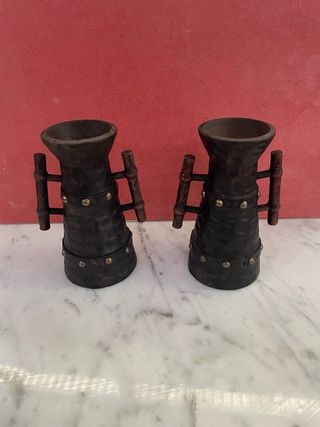 Pareja Cántaros Madera Antiguos