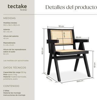 2 Sillas de Madera Negra  y Ratán Natural.