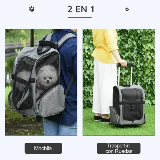 Transportín para mascotas gris y negro
