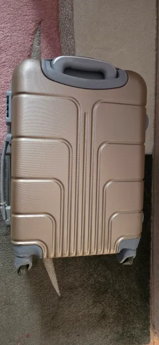 Maleta de viaje dorada con ruedas