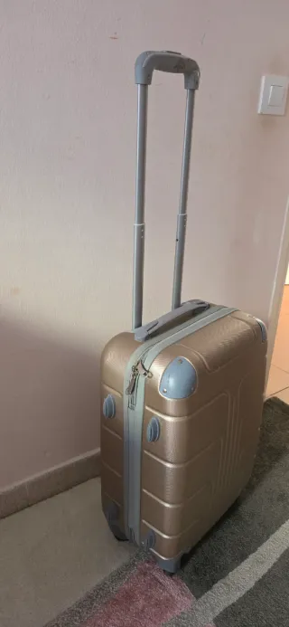 Maleta de viaje dorada con ruedas