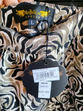 Falda London floral negra y dorada