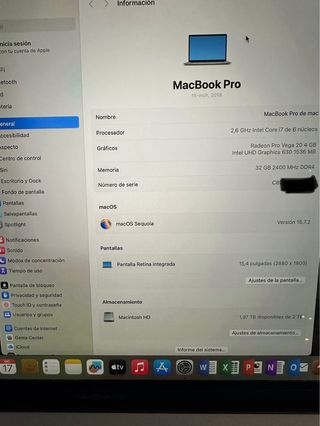MacBook Pro 15 i7 32GB 2TB Tope de gama
