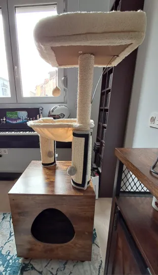 Rascador Gatos Casita Madera Rústica