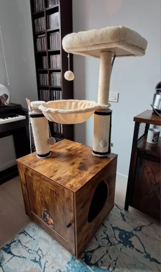 Rascador Gatos Casita Madera Rústica