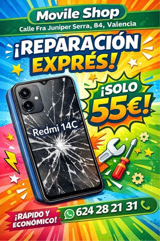 Reparación exprés Redmi 14C – Pantalla rota 55€