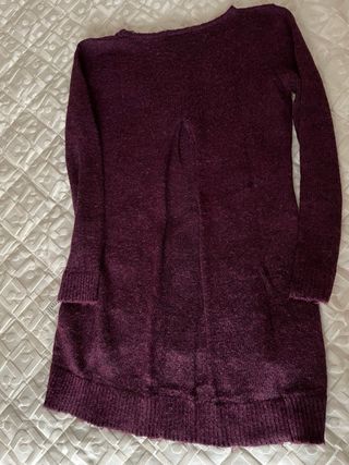 Maglione lungo bordeaux con tasche