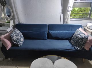 Sofá Cama Azul Terciopelo